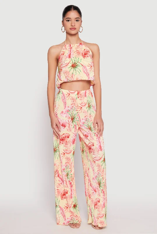 Almost Famous Plisse Tropical Print Pants