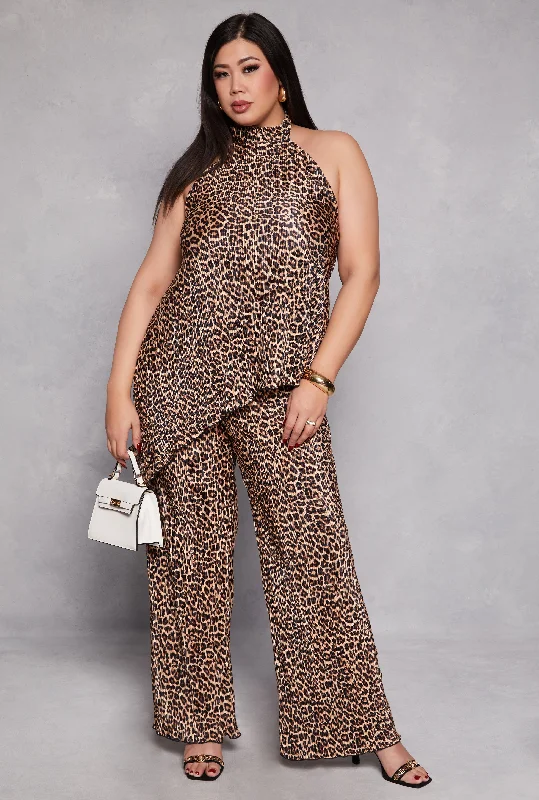 Plus Size Almost Famous Plisse Patterned Palazzo Pants