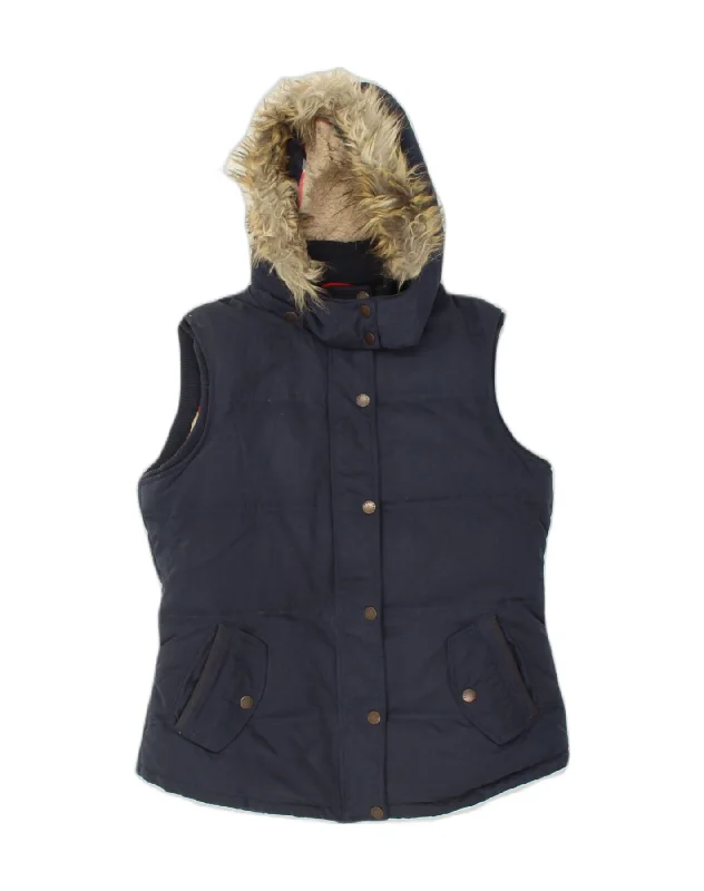 FAT FACE Womens Sherpa Hooded Padded Gilet UK 12 Medium Navy Blue