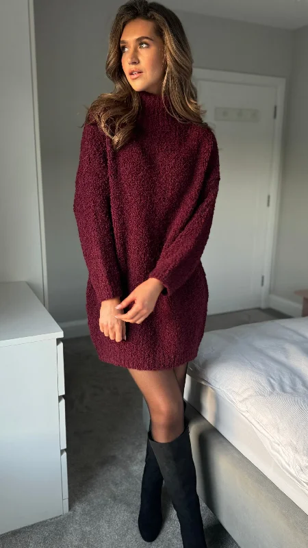 Sadie Burgundy Chunky Knit Jumper Dress