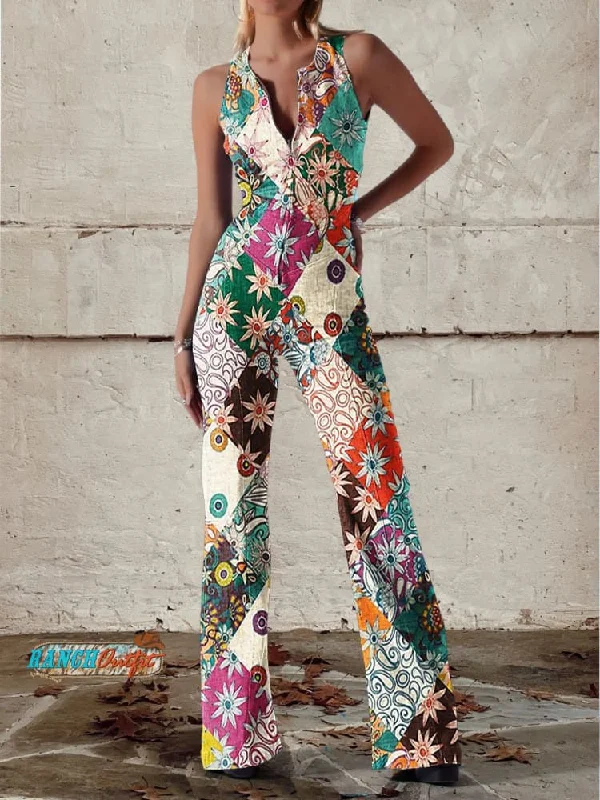 SAOIRSE FLORAL SPLICED DENIM JUMPSUIT