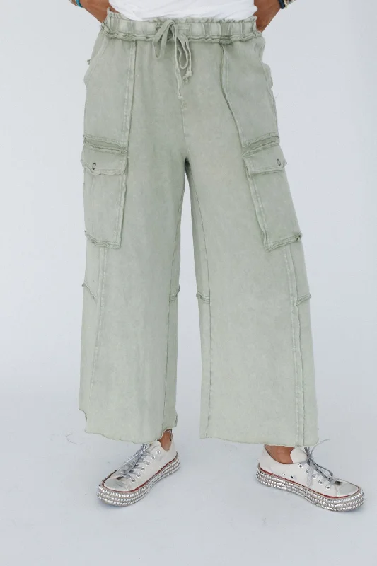 Game On Cargo Wide Leg Pant - Faded Olive