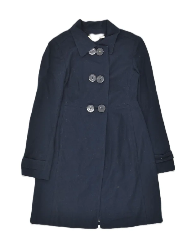 JOULES Womens Double Breasted Coat UK 8 Small Navy Blue Cotton