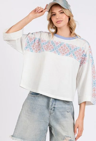 SAGE+FIG Patchwork Breeze Contrast Oversized T-Shirt