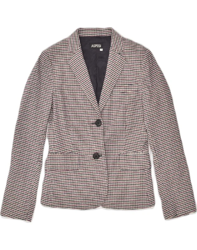 ASPESI Womens 2 Button Blazer Jacket IT 44 Medium Grey Houndstooth Cotton