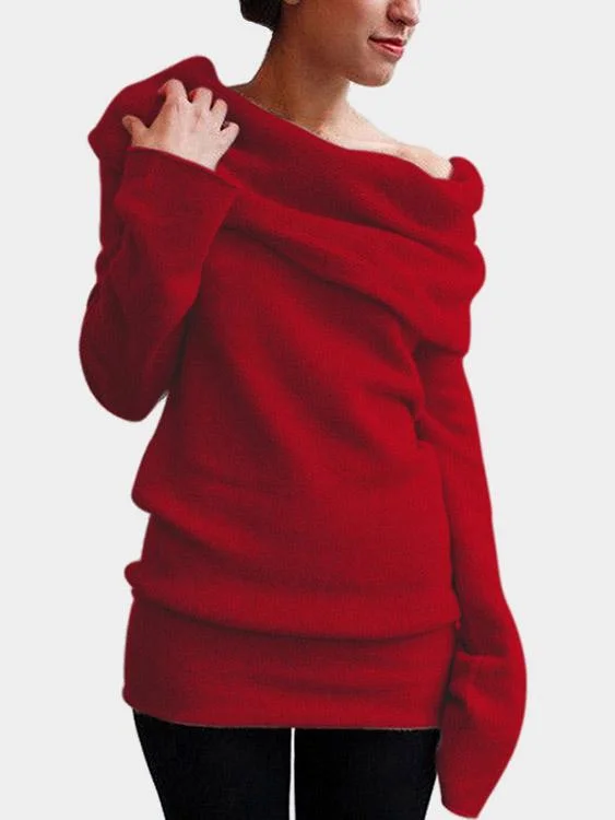 Custom Roll Neck One Shoulder Long Sleeve Red T-Shirts