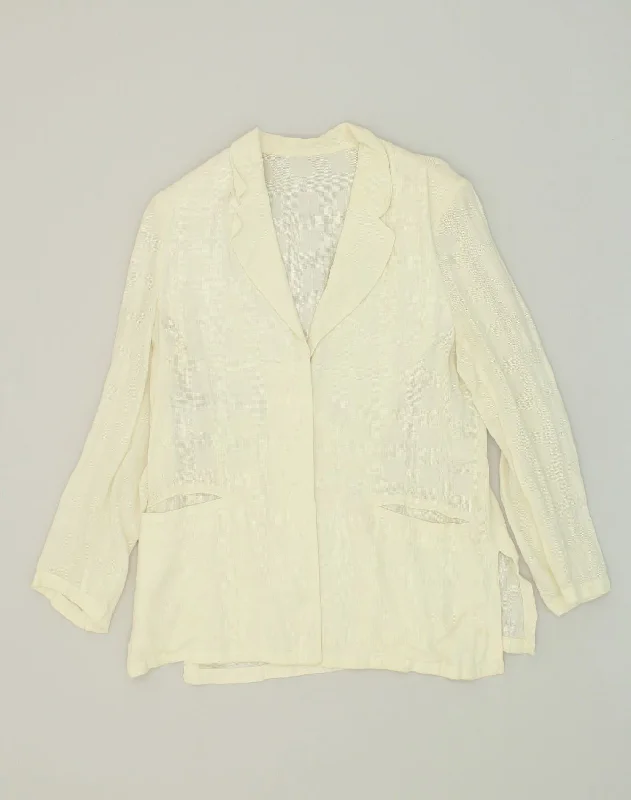 VINTAGE Womens 1 Button Blazer Jacket IT 46 Large White Linen