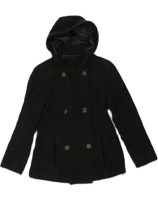 MAX & CO. Womens Hooded Pea Coat UK 10 Small Black Wool