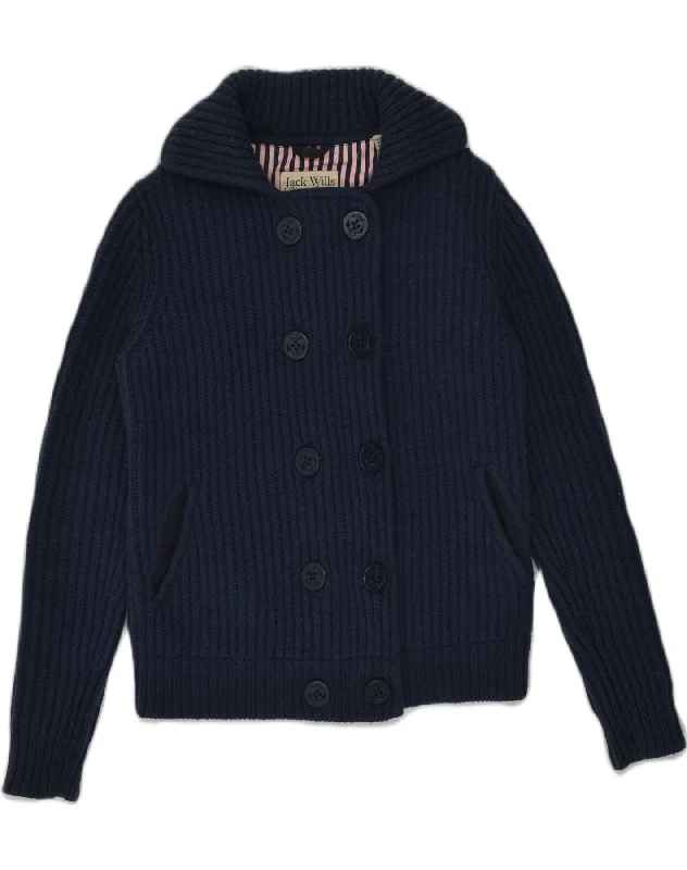 JACK WILLS Womens Double Breasted Knit Bomber Jacket UK 8 Small Navy Blue