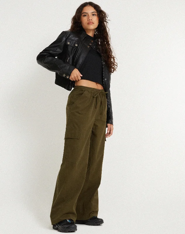 Geona Wide Leg Cargo Trouser in Dark Olive