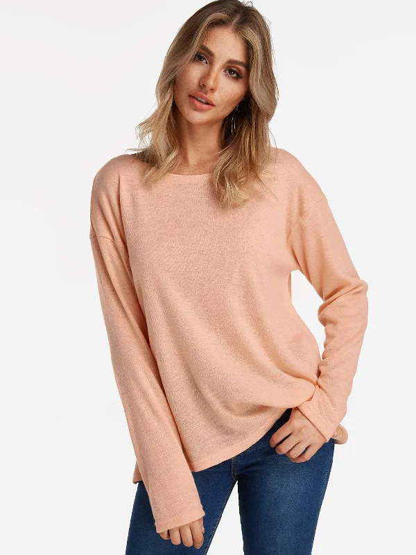 Custom Plain Long Sleeve Round Neck Fashion Tee