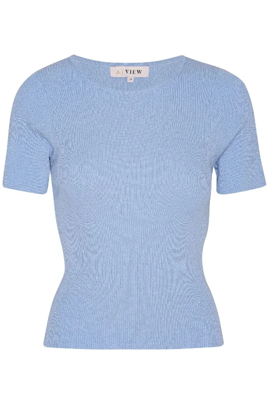 A-View - Rib Knit Short Sleeve Top - 282 Light Blue